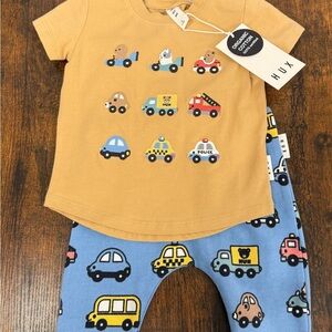 Kids Toy Car Print Outfit - Brown and Blue